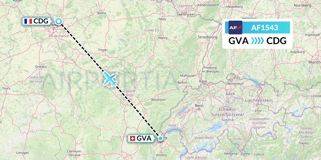 AF1543 Air France Flight Map: Geneva to Paris