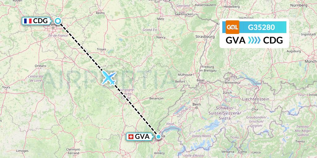 G35280 GOL Transportes Aeros Flight Map: Geneva to Paris