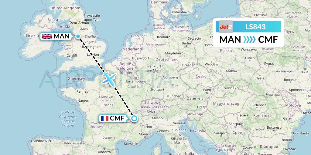 LS843 Jet2 Flight Map: Manchester to Chambery