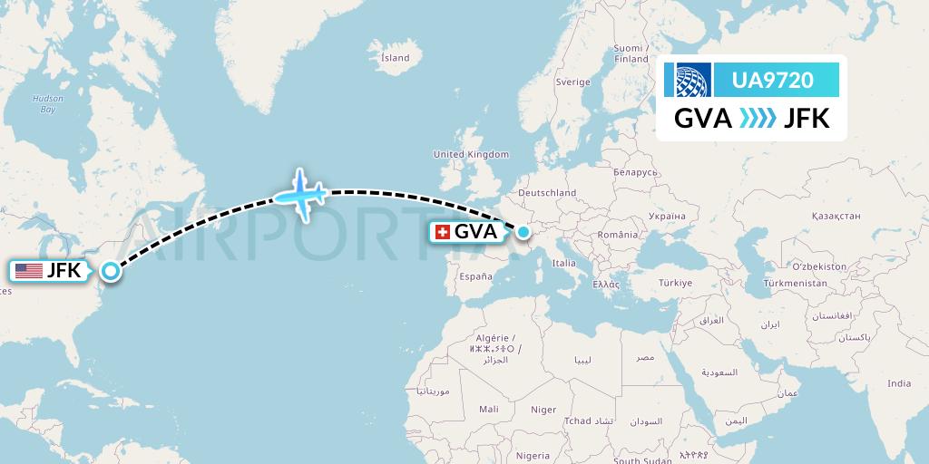 UA9720 United Airlines Flight Map: Geneva to New York