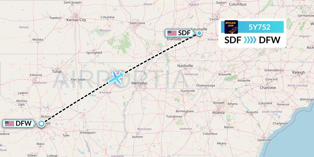 5Y752 Atlas Air Flight Map: Louisville to Dallas