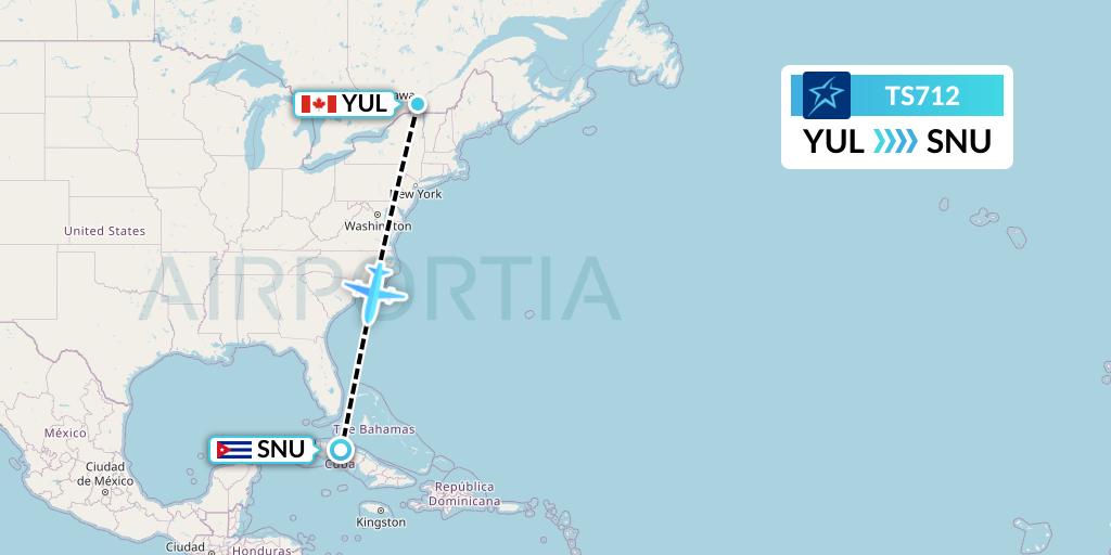 TS712 Air Transat Flight Map: Montreal to Santa Clara
