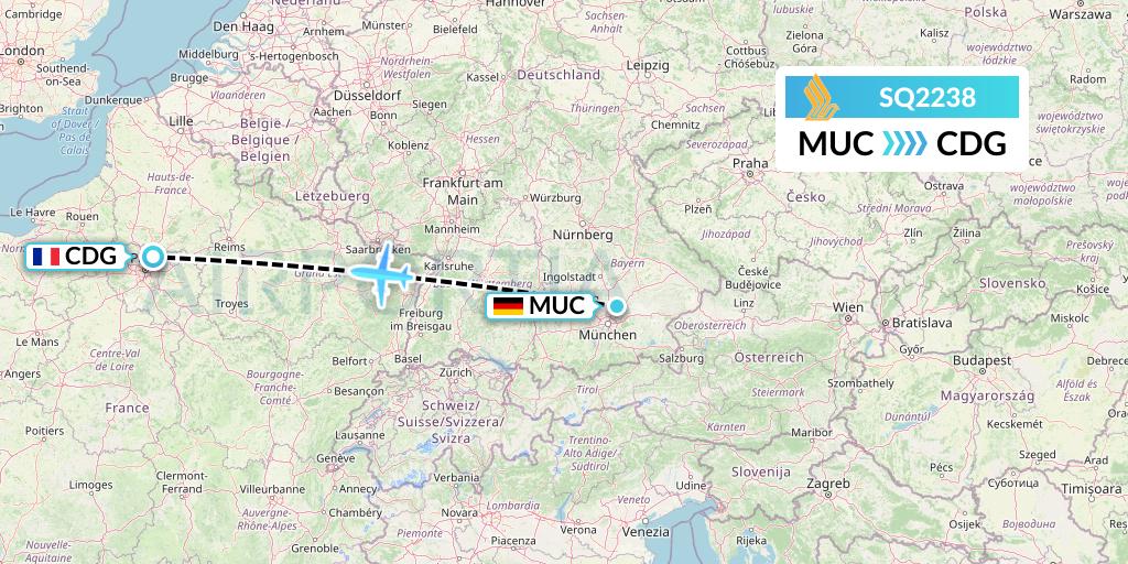 SQ2238 Singapore Airlines Flight Map: Munich to Paris