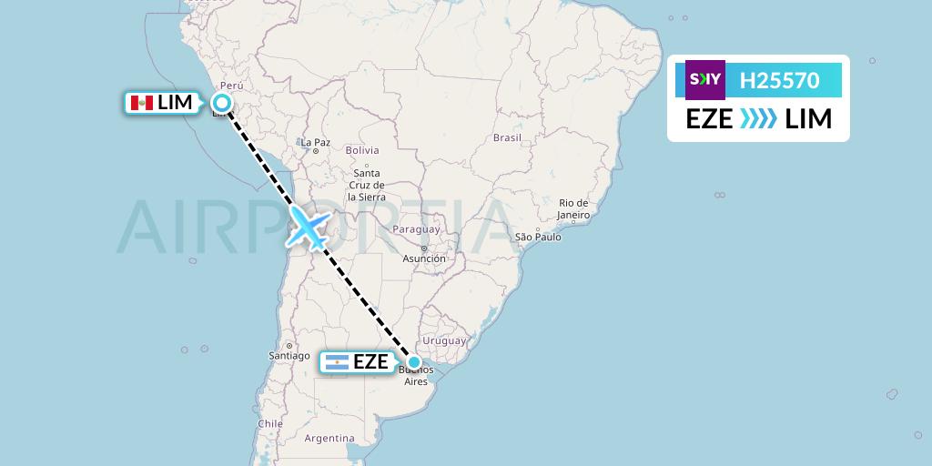 H25570 Sky Airline Flight Map: Buenos Aires to Lima