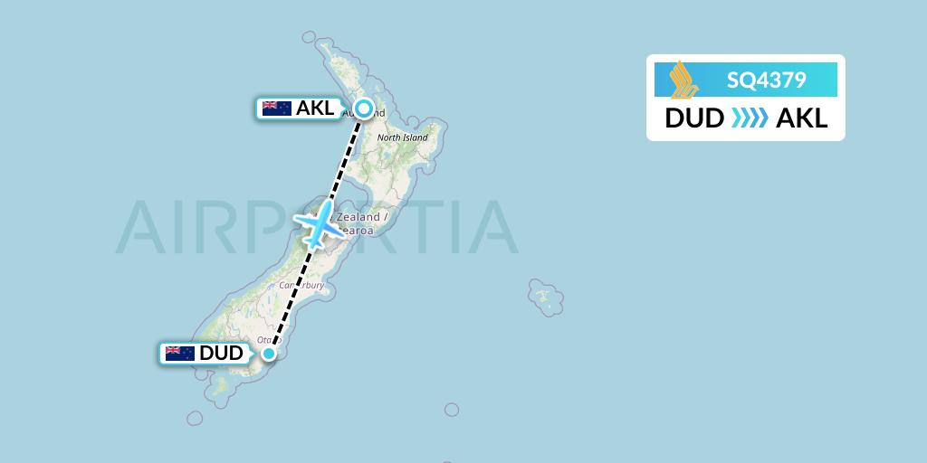 SQ4379 Singapore Airlines Flight Map: Dunedin to Auckland