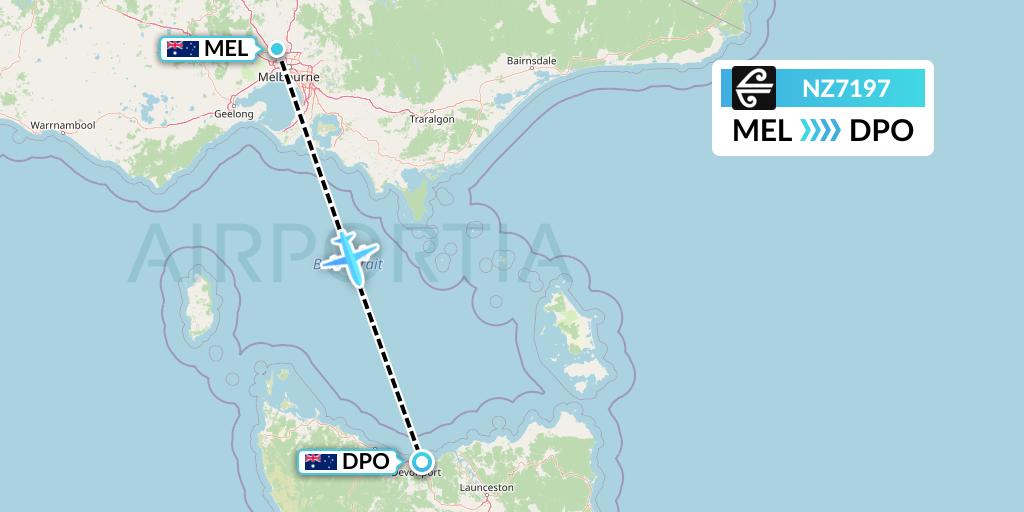 NZ7197 Air New Zealand Flight Map: Melbourne to Devonport