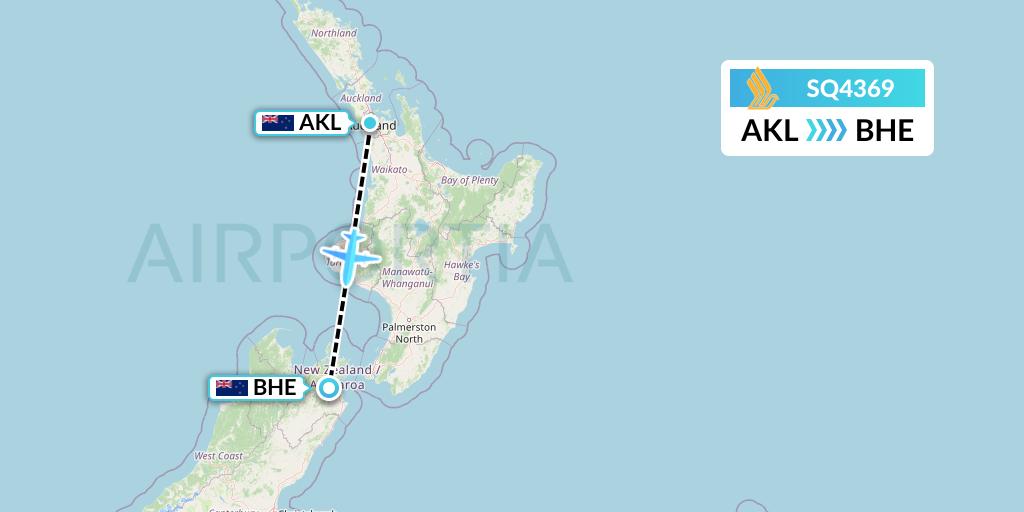 SQ4369 Singapore Airlines Flight Map: Auckland to Blenheim