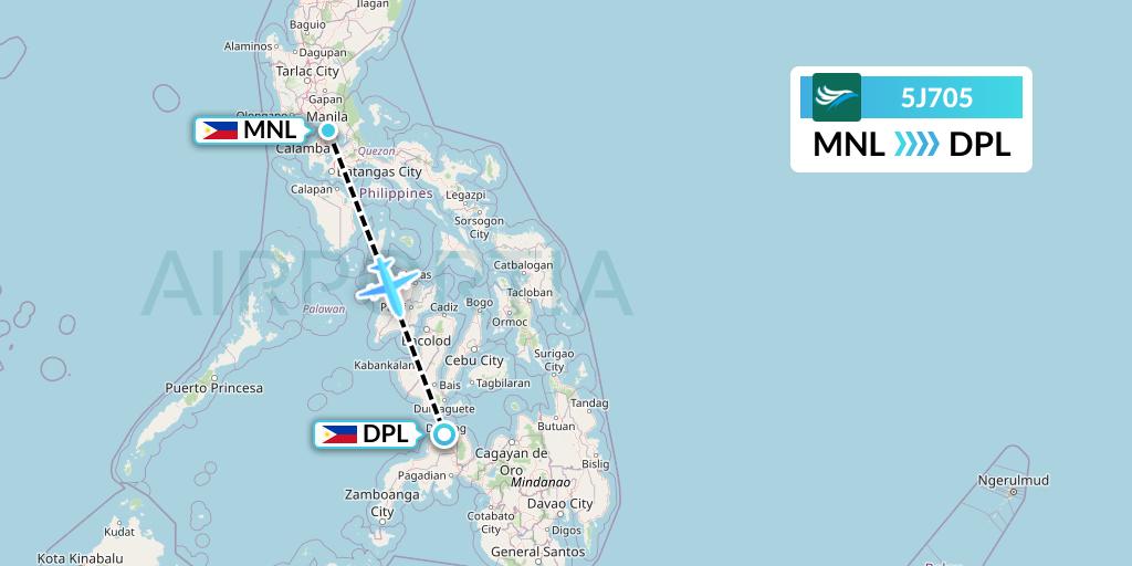 5J705 CEBU Pacific Air Flight Map: Manila to Dipolog