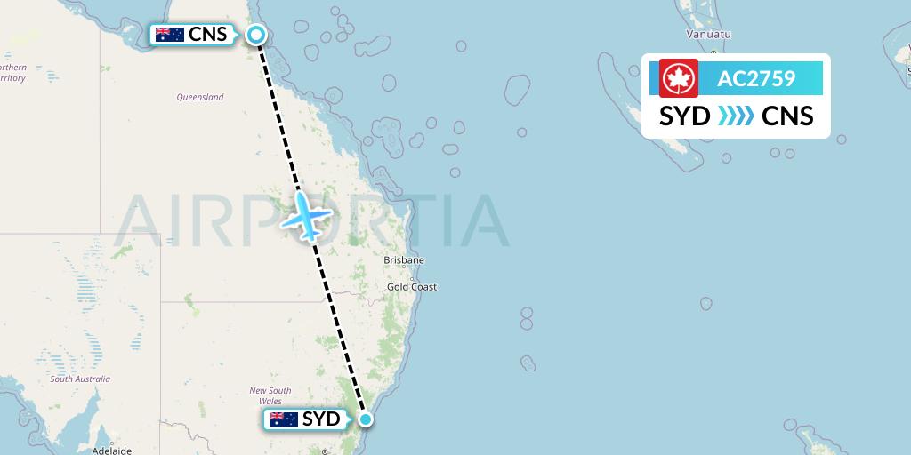 AC2759 Air Canada Flight Map: Sydney to Cairns