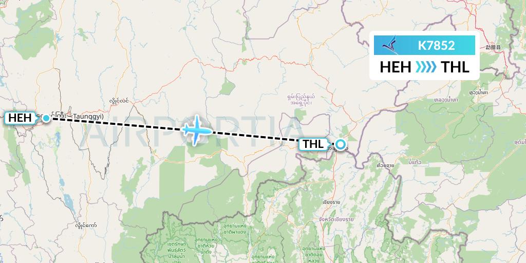 K7852 Air KBZ Flight Map: Heho to Tachilek