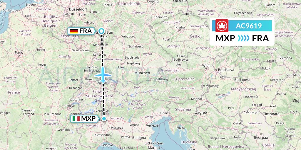 AC9619 Air Canada Flight Map: Milan to Frankfurt