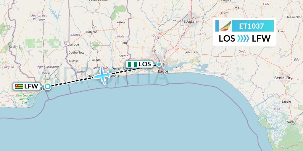 ET1037 Ethiopian Airlines Flight Map: Lagos to Lome