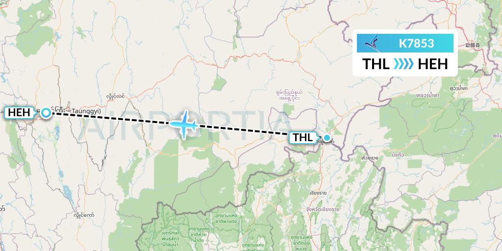 K7853 Air KBZ Flight Map: Tachilek to Heho