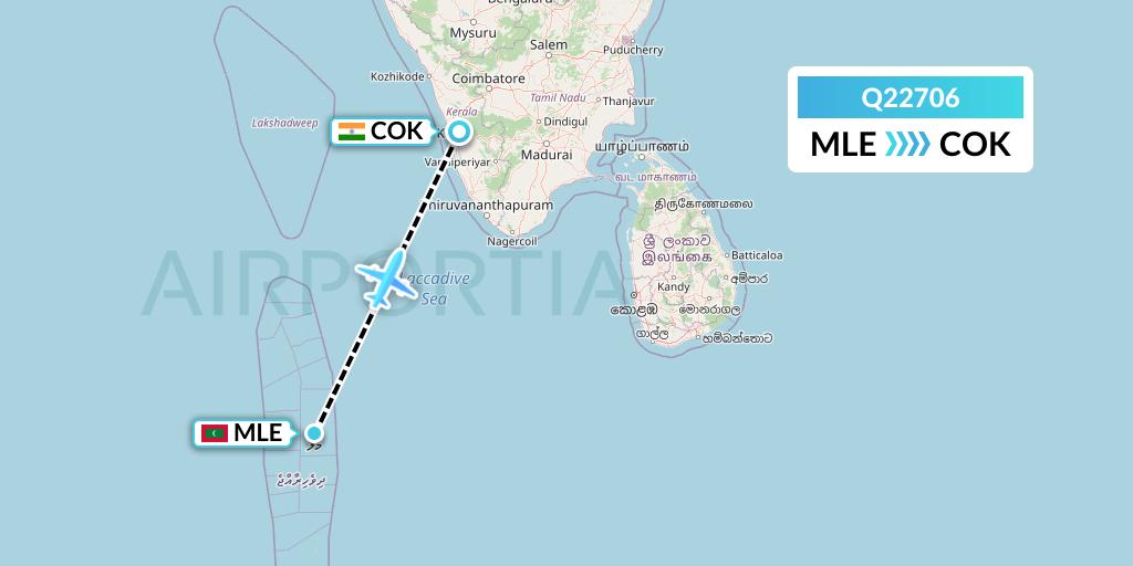 Q22706 Maldivian Flight Map: Male to Cochin