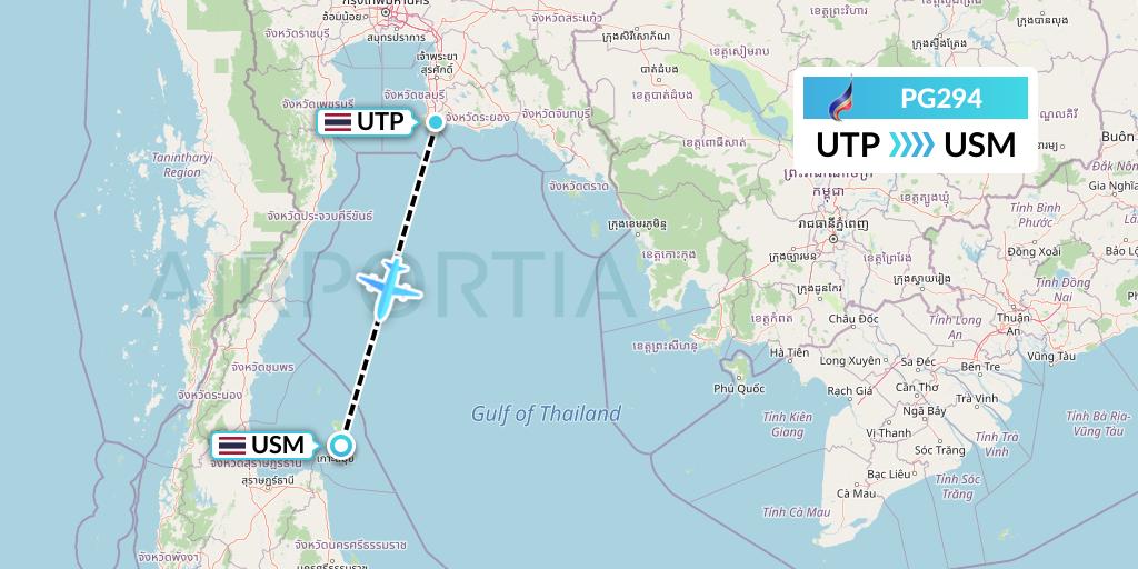 PG294 Bangkok Airways Flight Map: Rayong to Koh Samui