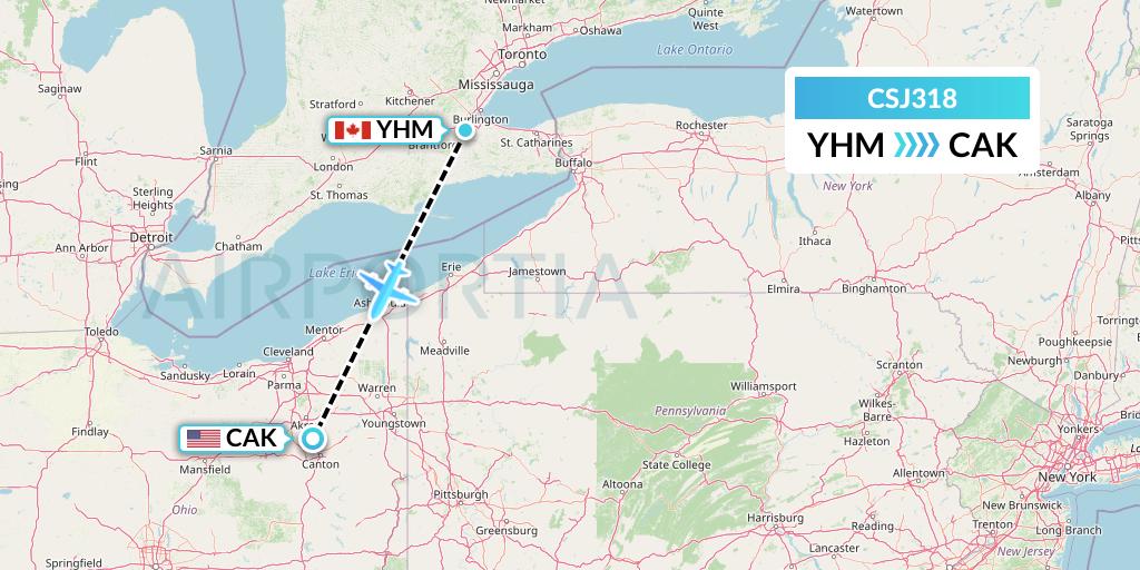 CSJ318 Castle Aviation Flight Map: Hamilton to Akron