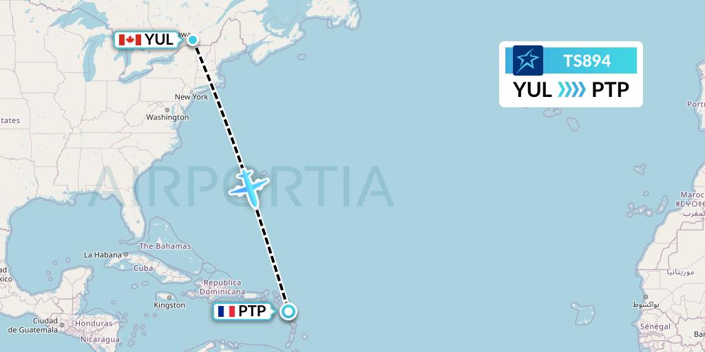 TS894 Air Transat Flight Map: Montreal to Pointe-a-Pitre