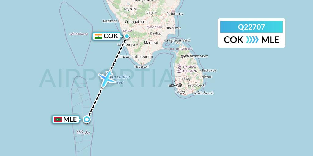 Q22707 Maldivian Flight Map: Cochin to Male