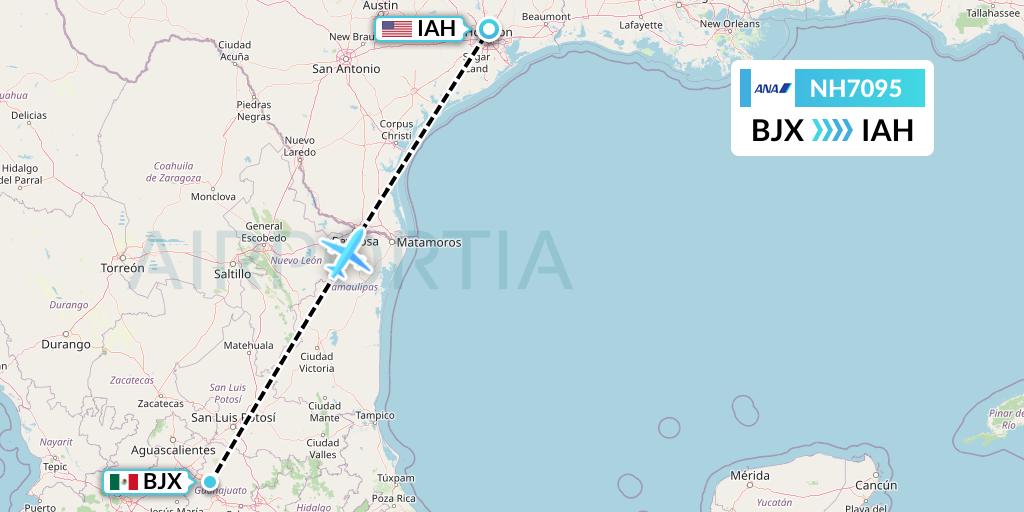 NH7095 All Nippon Airways Flight Map: Silao to Houston