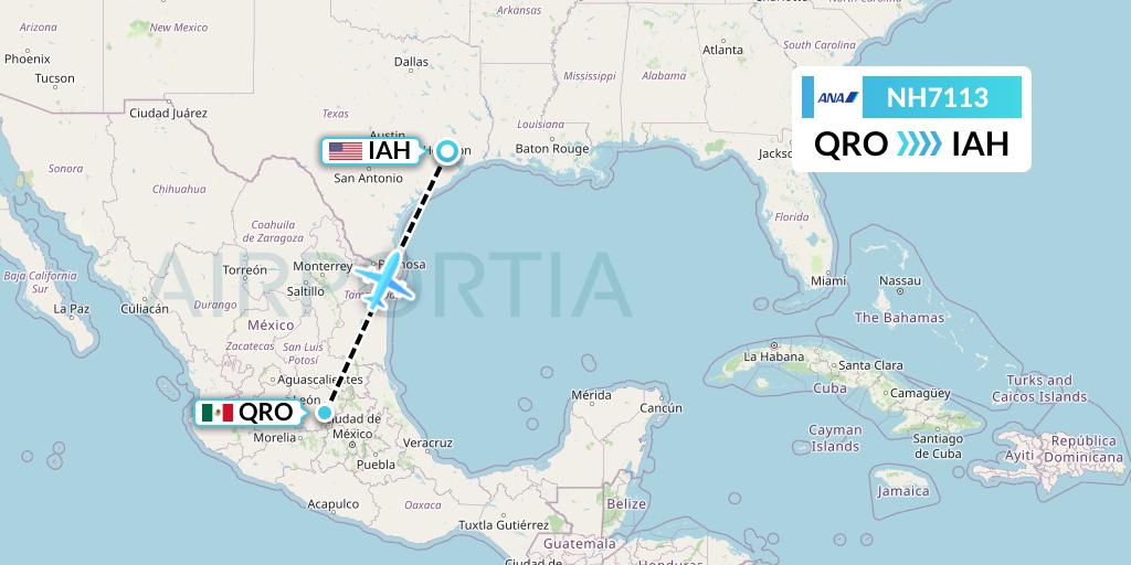 NH7113 All Nippon Airways Flight Map: Queretaro to Houston