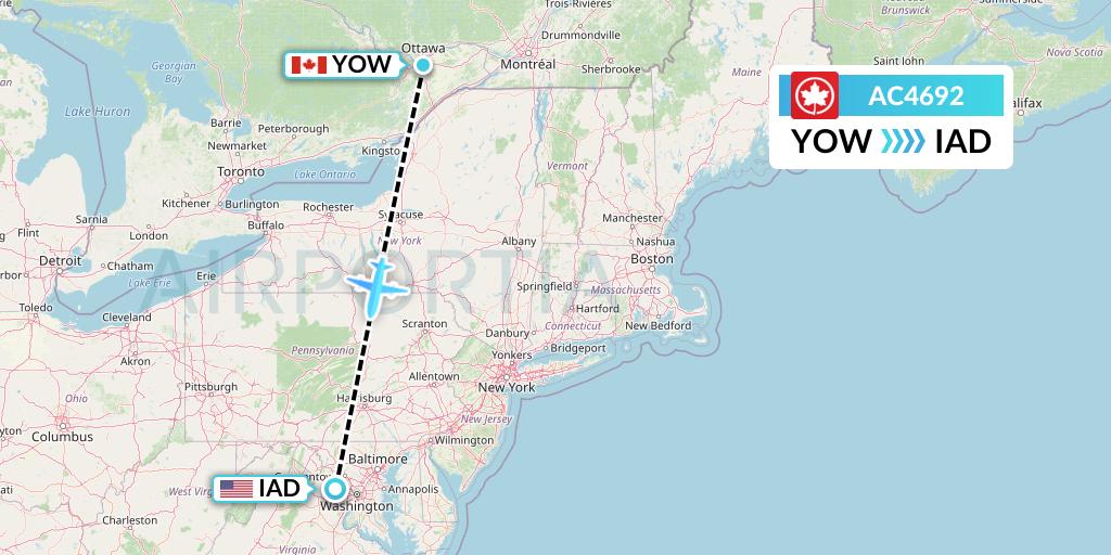 AC4692 Air Canada Flight Map: Ottawa to Washington