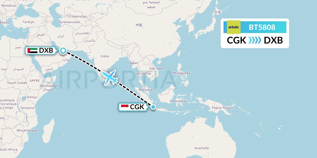 BT5808 Air Baltic Flight Map: Jakarta to Dubai