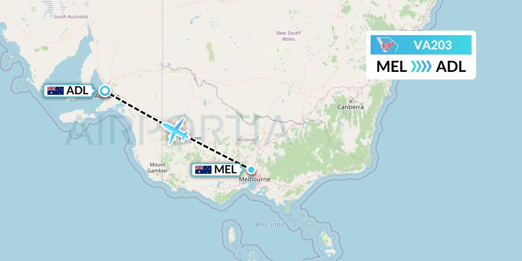 VA203 Virgin Australia Flight Map: Melbourne to Adelaide