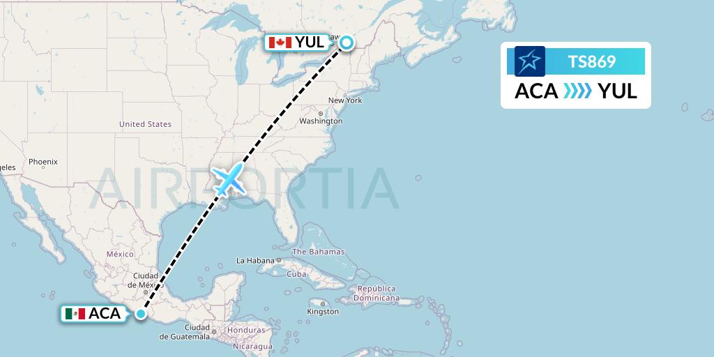 TS869 Air Transat Flight Map: Acapulco to Montreal