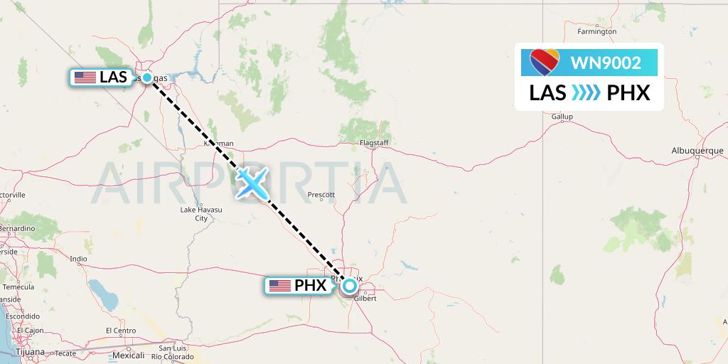 WN9002 Southwest Airlines Flight Map: Las Vegas to Phoenix