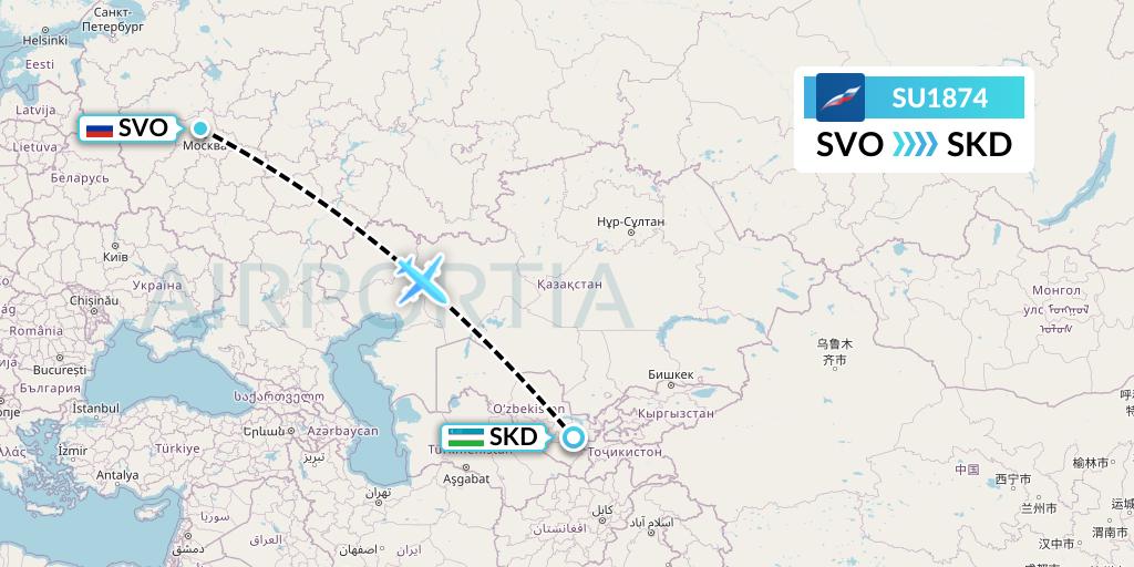 SU1874 Aeroflot Flight Map: Moscow to Samarkand