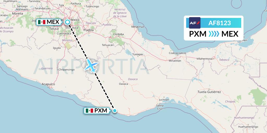 AF8123 Air France Flight Map: Puerto Escondido to Mexico City