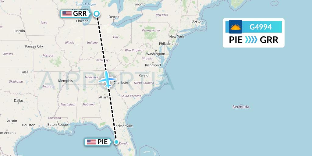 G4994 Allegiant Air Flight Map: St. Petersburg to Grand Rapids