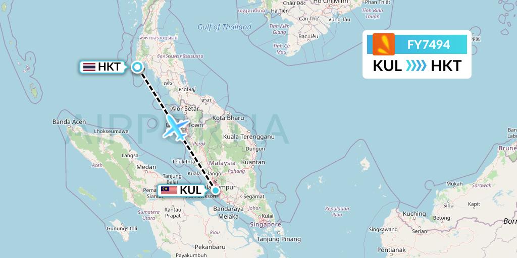 FY7494 Firefly Flight Map: Kuala Lumpur to Phuket