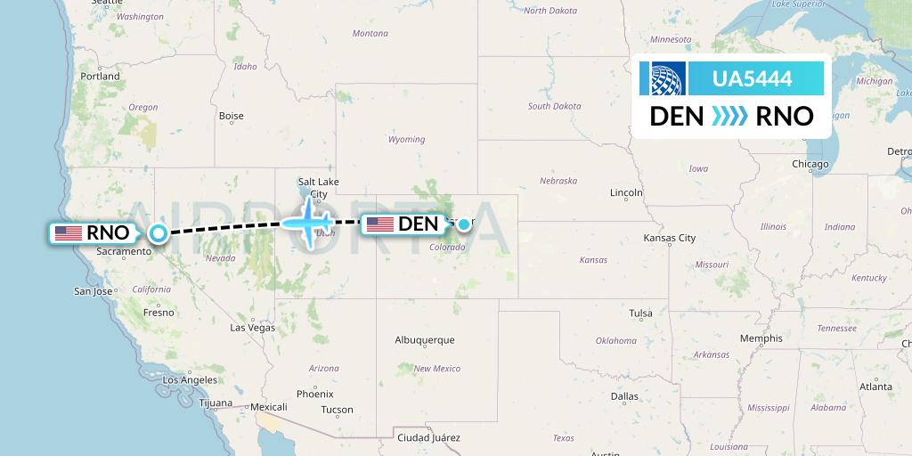 UA5444 United Airlines Flight Map: Denver to Reno