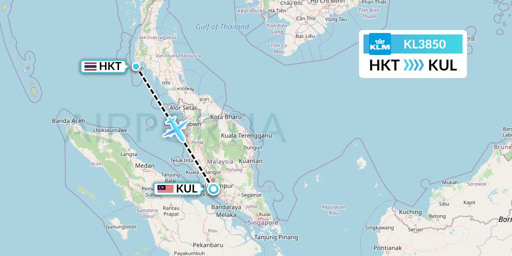 KL3850 KLM Flight Map: Phuket to Kuala Lumpur
