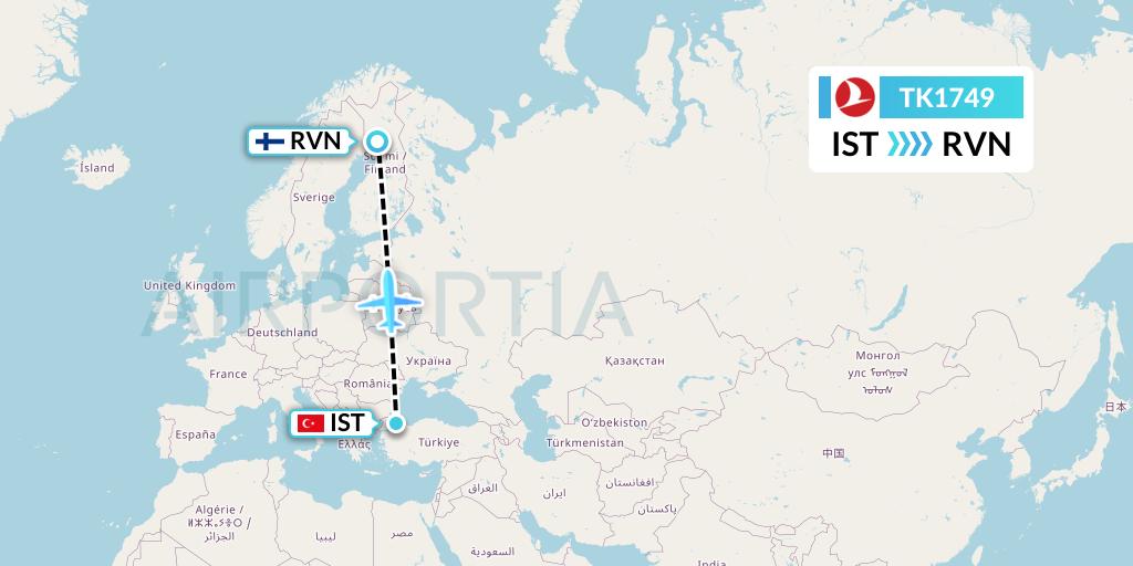 TK1749 Turkish Airlines Flight Map: Istanbul to Rovaniemi