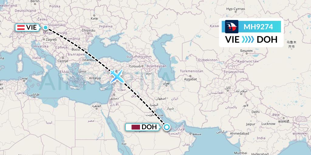 MH9274 Malaysia Airlines Flight Map: Vienna to Doha