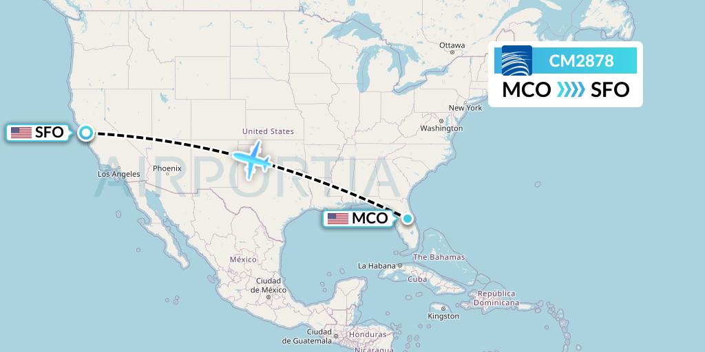 CM2878 Copa Airlines Flight Map: Orlando to San Francisco