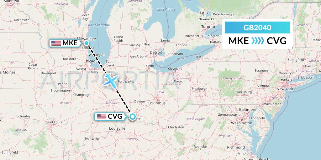 GB2040 ABX Air Flight Map: Milwaukee to Cincinnati