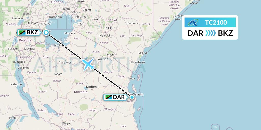 TC2100 Air Tanzania Flight Map: Dar-es-Salaam to Bukoba
