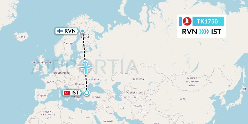 TK1750 Turkish Airlines Flight Map: Rovaniemi to Istanbul