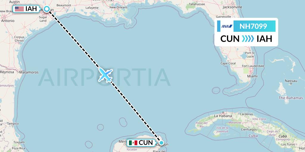 NH7099 All Nippon Airways Flight Map: Cancun to Houston