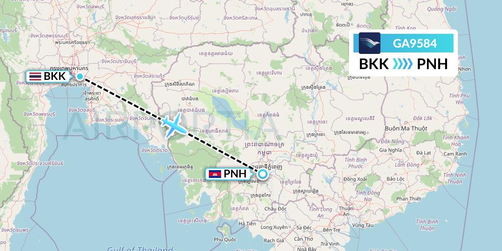GA9584 Garuda Indonesia Flight Map: Bangkok to Phnom Penh