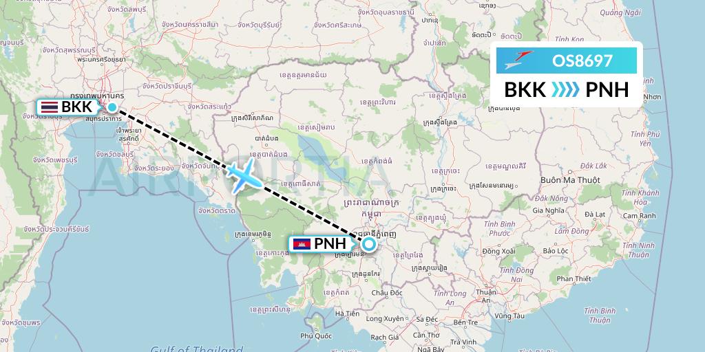 OS8697 Austrian Airlines Flight Map: Bangkok to Phnom Penh