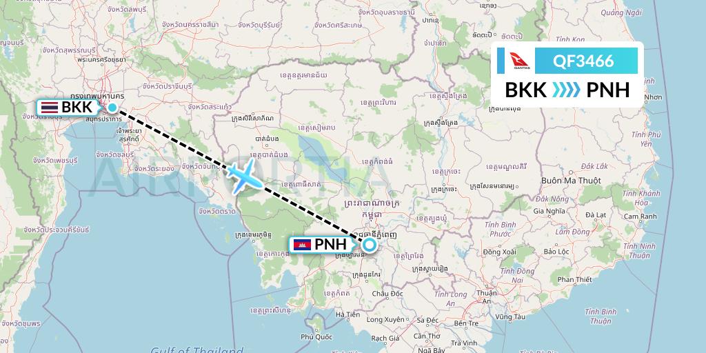 QF3466 Qantas Flight Map: Bangkok to Phnom Penh