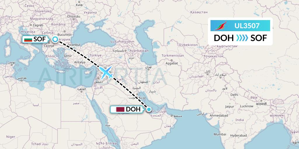 UL3507 SriLankan Airlines Flight Map: Doha to Sofia