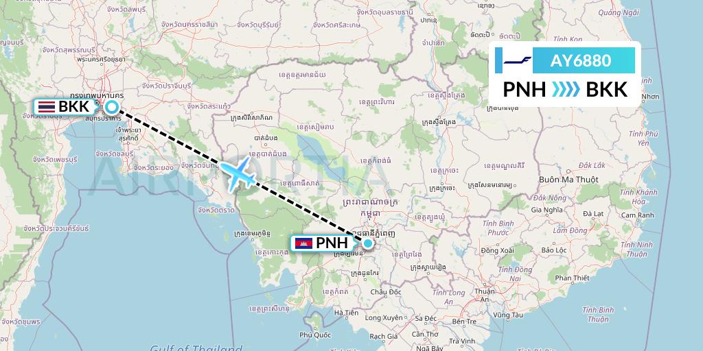 AY6880 Finnair Flight Map: Phnom Penh to Bangkok