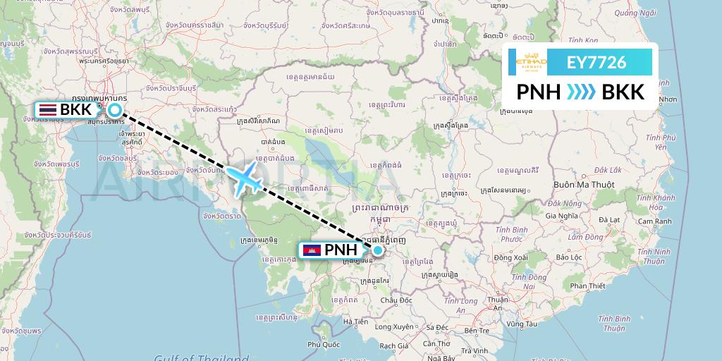 EY7726 Etihad Airways Flight Map: Phnom Penh to Bangkok