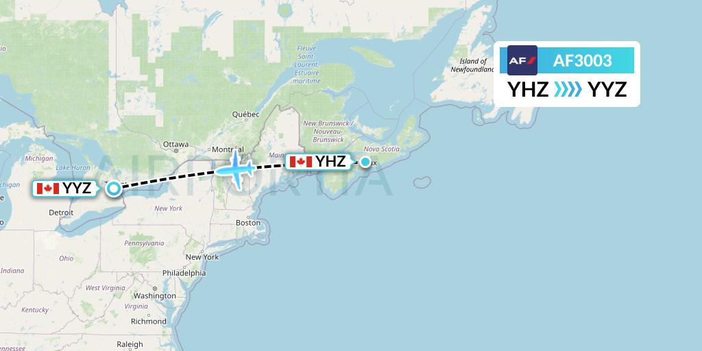 AF3003 Air France Flight Map: Halifax to Toronto