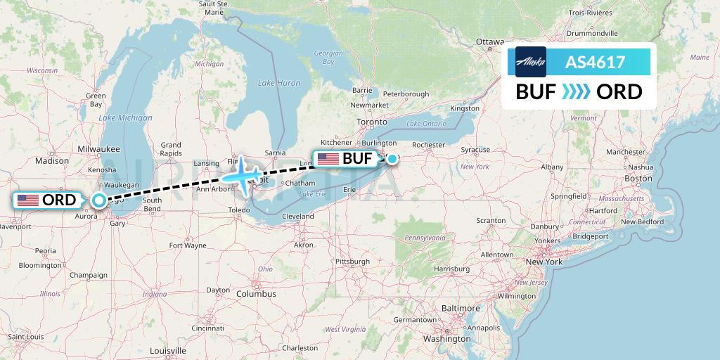 AS4617 Alaska Airlines Flight Map: Buffalo to Chicago